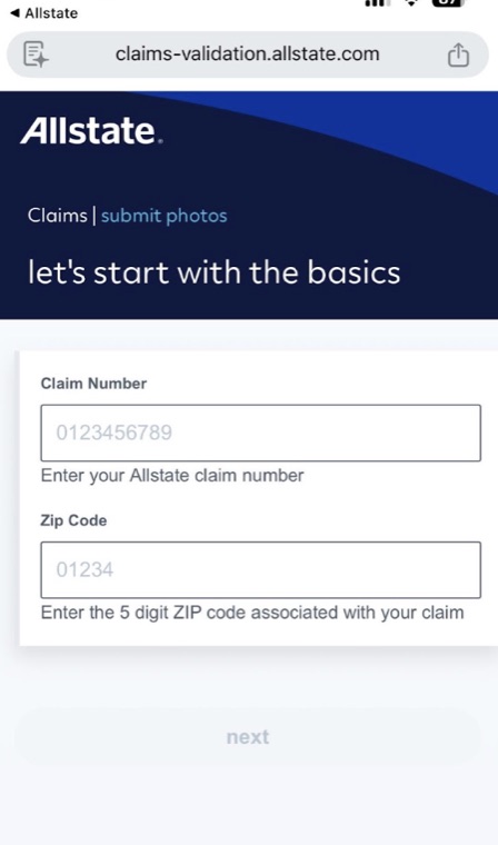 Insurance claim screenshot