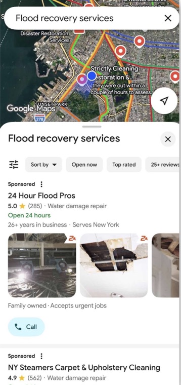 Map search for flood services screenshot